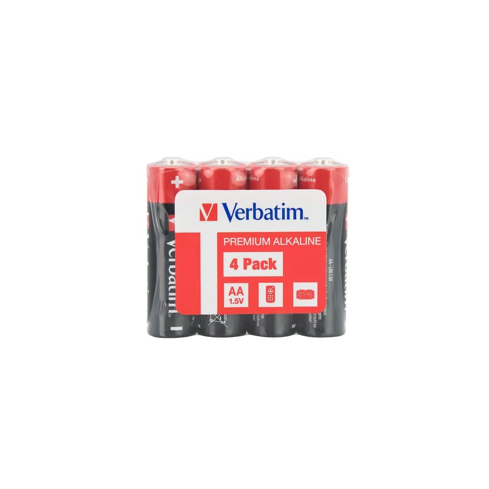 Verbatim Batterie Alkaline, Mignon, AA, LR06, 1.5V Premium, Shrinkwrap (4-Pack)