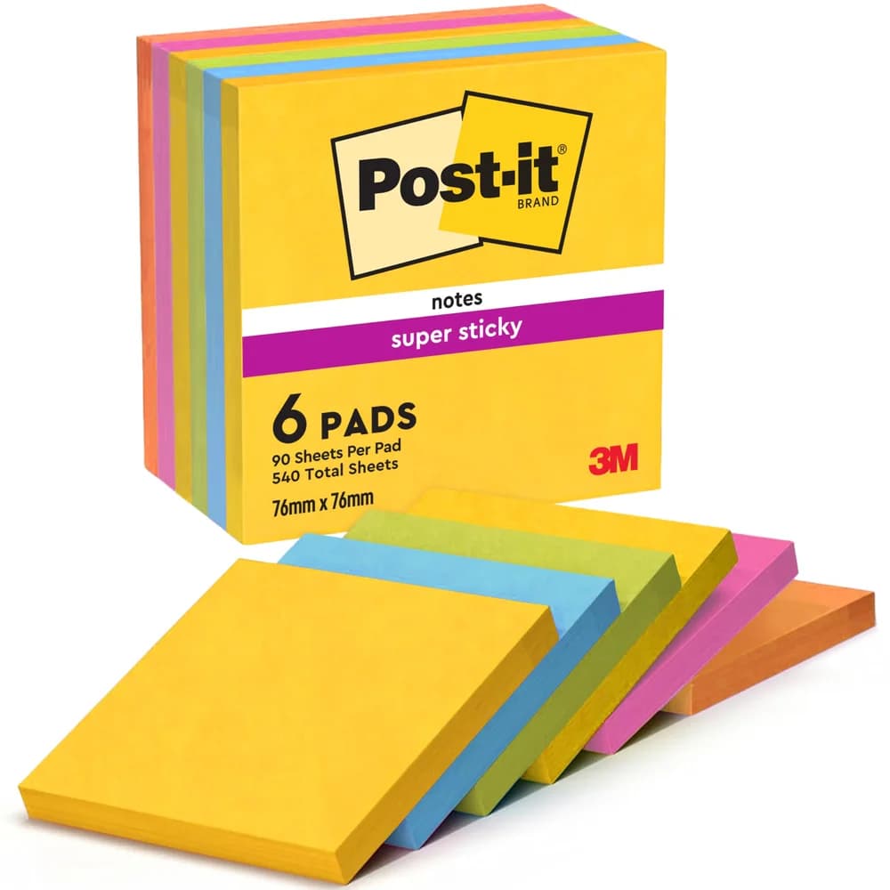 Post-it Haftnotiz Super Sticky 654-6SS-CARN 76x76mm sort. 6St.