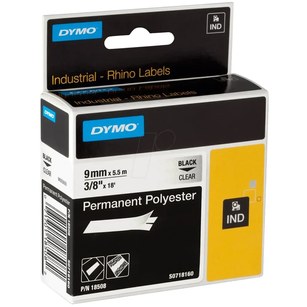 DYMO RHINO Polyester-Schriftband transparent, 9 mm x 5,5 m