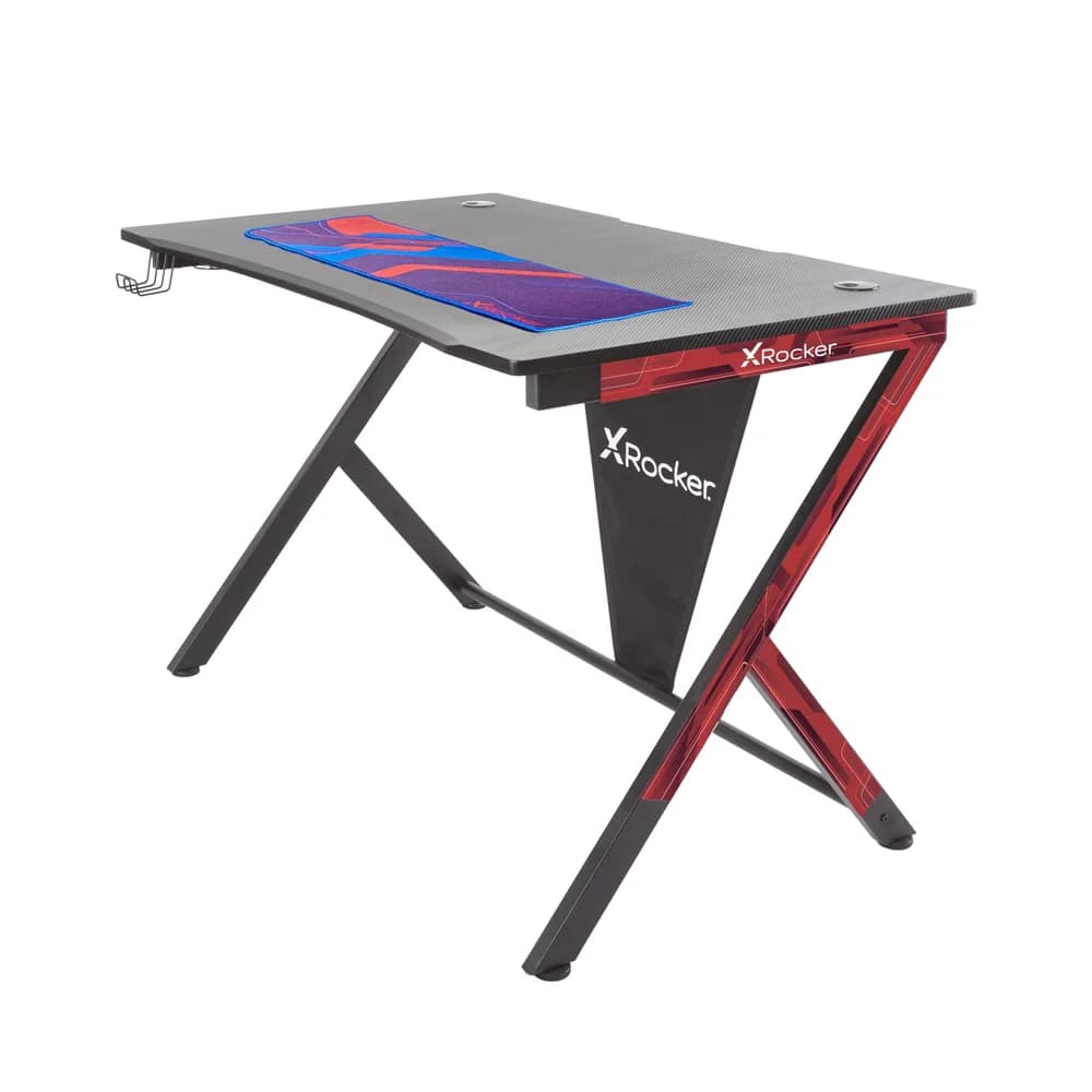 X Rocker Ocelot Aluminium Carbon Gaming Tisch mit Stickern in Rot & Blau