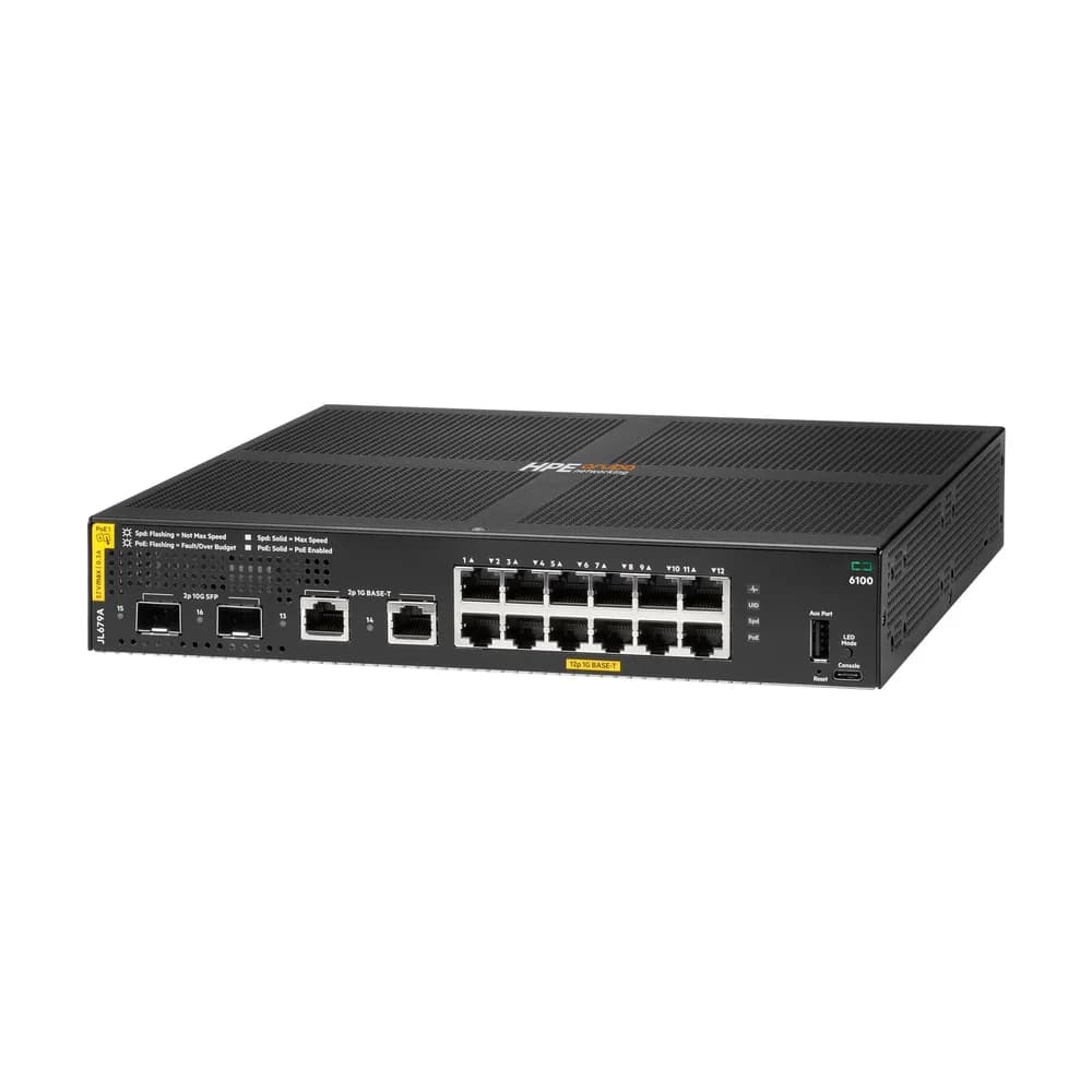 HPE Aruba Networking CX 6100 12G Class4 PoE 2G/2SFP+ 139W Switch