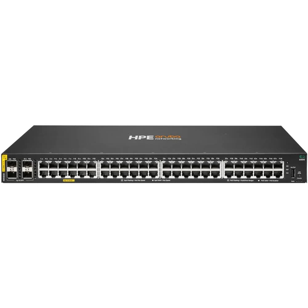 HPE Aruba Networking CX 6000 48p 10M/100M/1G Class4 PoE 4p SFP 1G 370W Switch