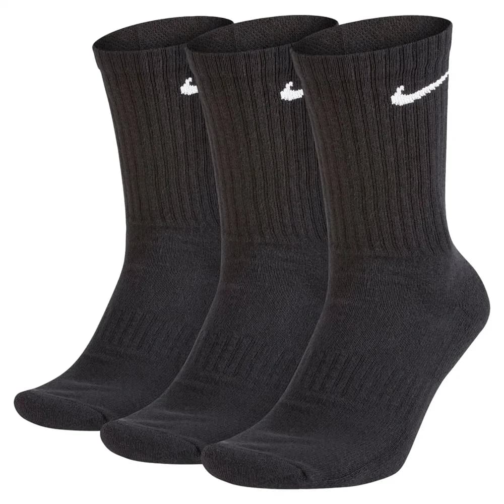 NIKE Unisex 3er Pack Sportsocken - Everyday, Cotton Cushioned Crew, einfarbig Schwarz / 42-46