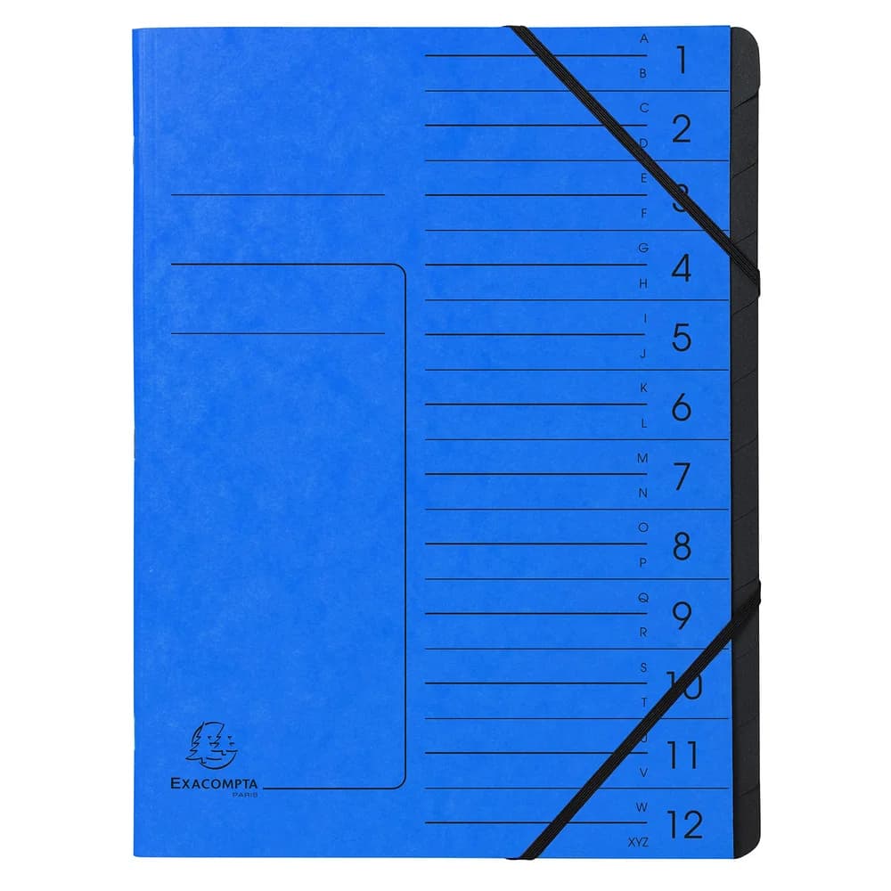 EXACOMPTA Fächermappe Ordnungsmappe - 12 Fächer, A4, Colorspan-Karton, blau