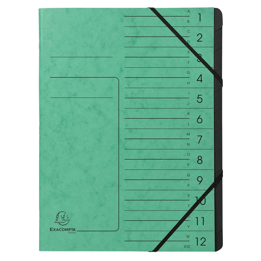 EXACOMPTA Fächermappe Ordnungsmappe - 12 Fächer, A4, Colorspan-Karton, grün