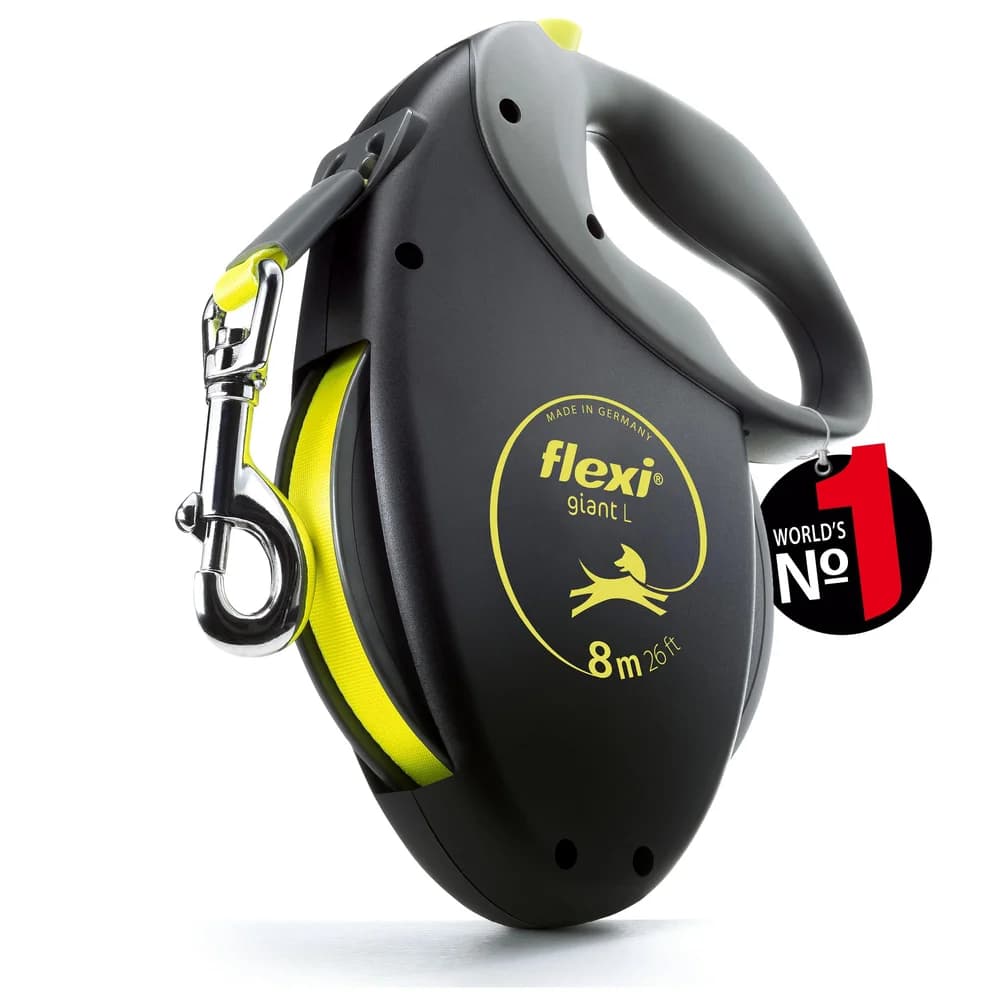 flexi NEON GIANT Gurt 8m schwarz/neongelb Roll-Leine für Hunde Größe L
