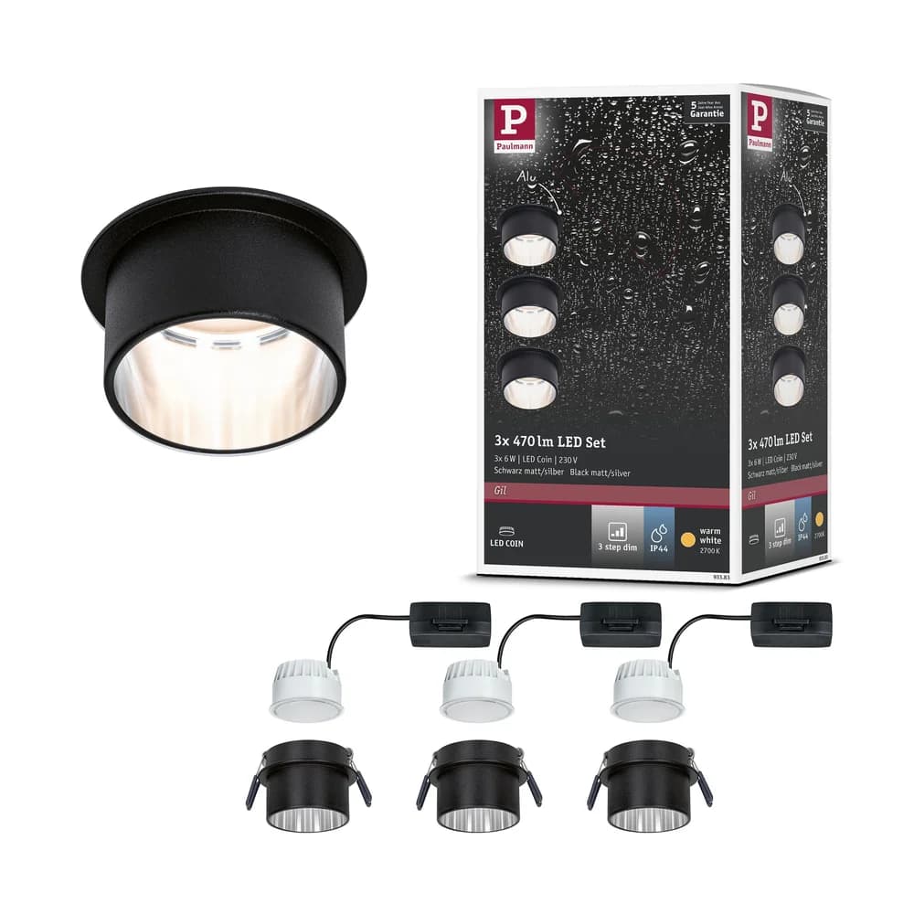 Paulmann LED Einbauleuchte Gil Basisset - Schwarz/Grau