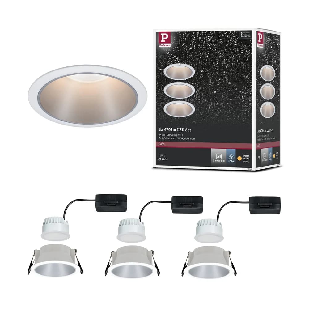 Paulmann LED Einbauleuchte Cole 3er-Set - Weiß/Silber