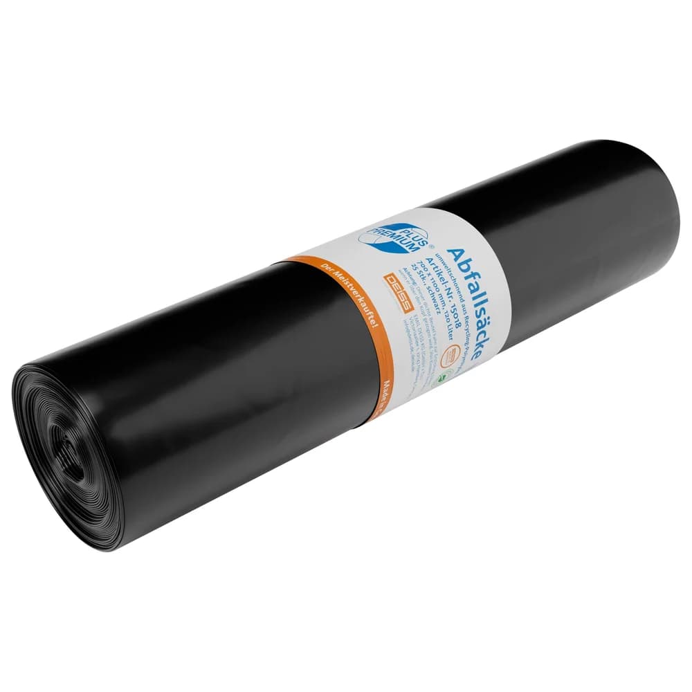Deiss Müllbeutel PREMIUM PLUS ®, 120 Liter, 25 Stück/Rolle, schwarz schwarz