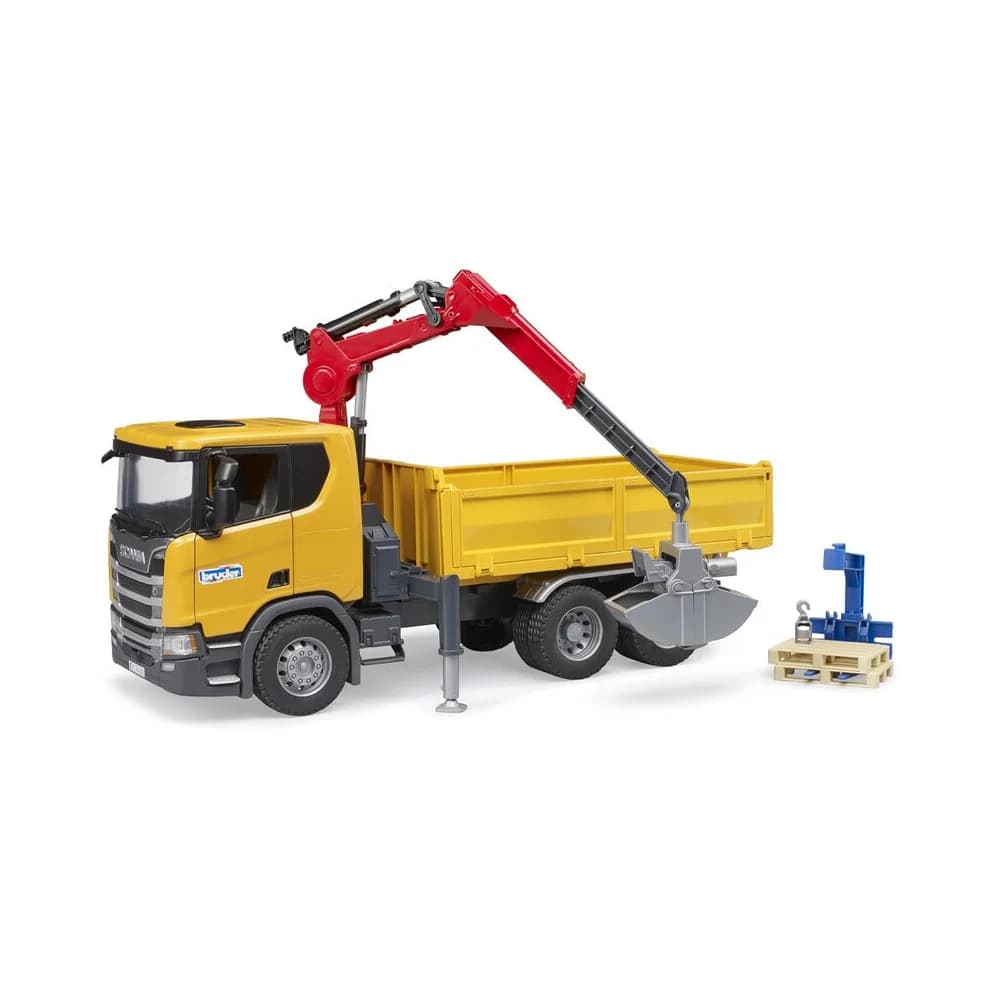 BRUDER - Scania Super 560R Baustellen-LKW mit Kran und 2 Paletten