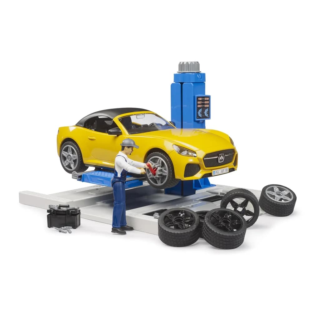 Bruder® Spielfigur Spielfiguren Set bworld PKW Service Center und Roadster 62112