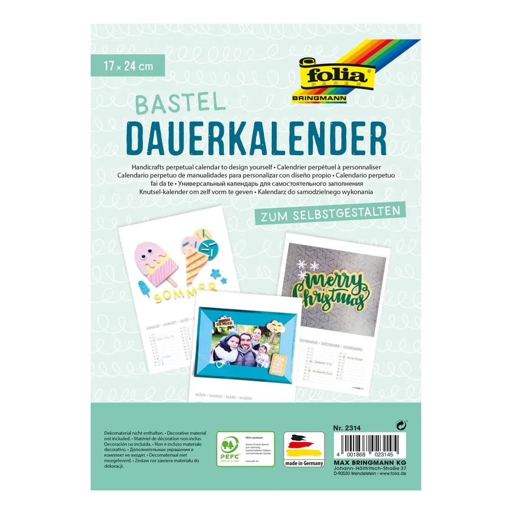 Folia 2314 Kreativ-Wandkalender, 170 x 240 mm, weiß - Weiß