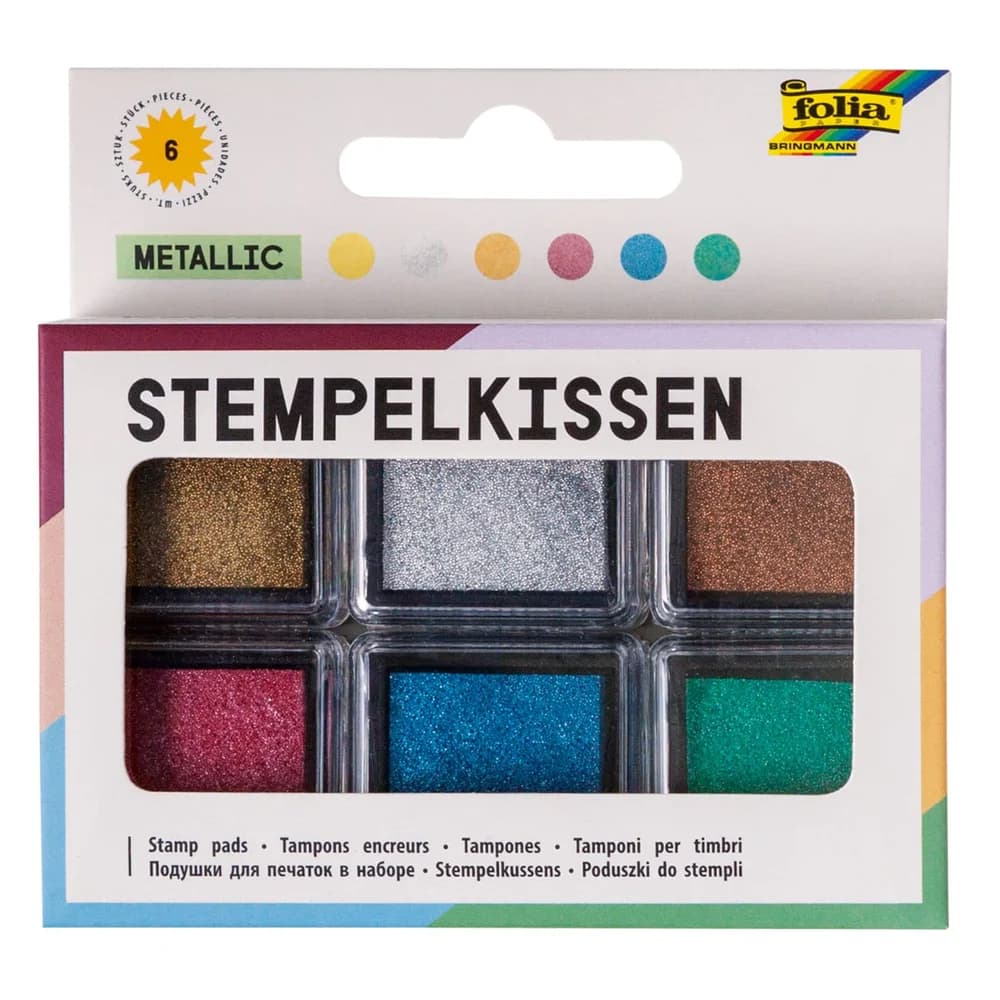 folia Stempelkissen 6x 2,4 x 2,4 cm gold, silber, kupfer, rot, blau, grün