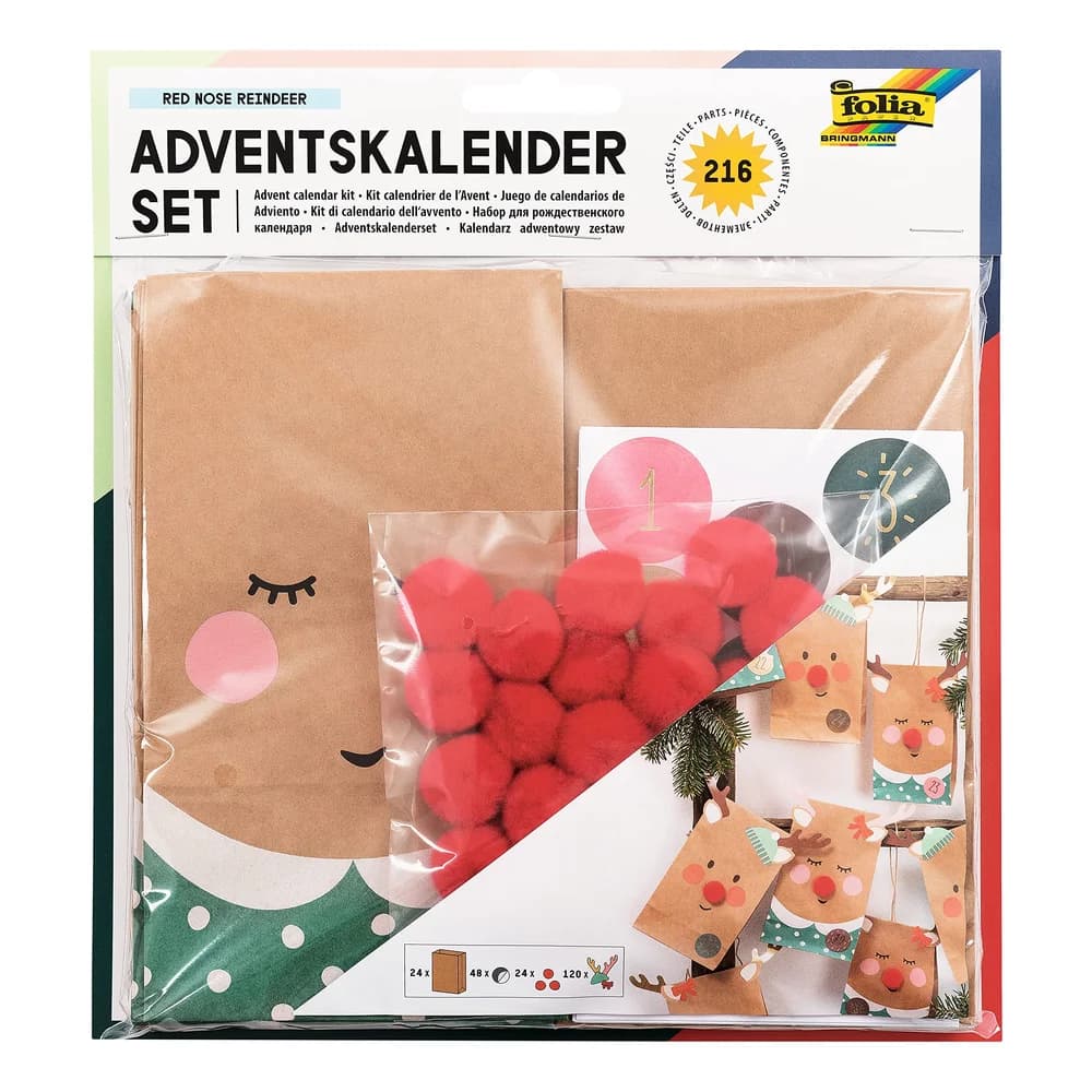 folia Adventskalender-Set Red Nose Reindeer 216-teilig