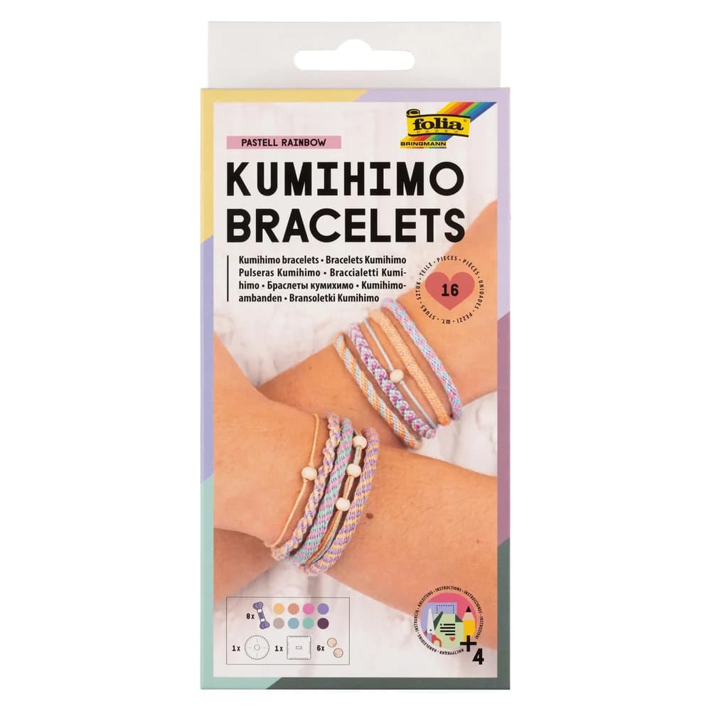 Folia Schmuckset Kumihimo Bastelset Armbänder, 16 Teile bunt