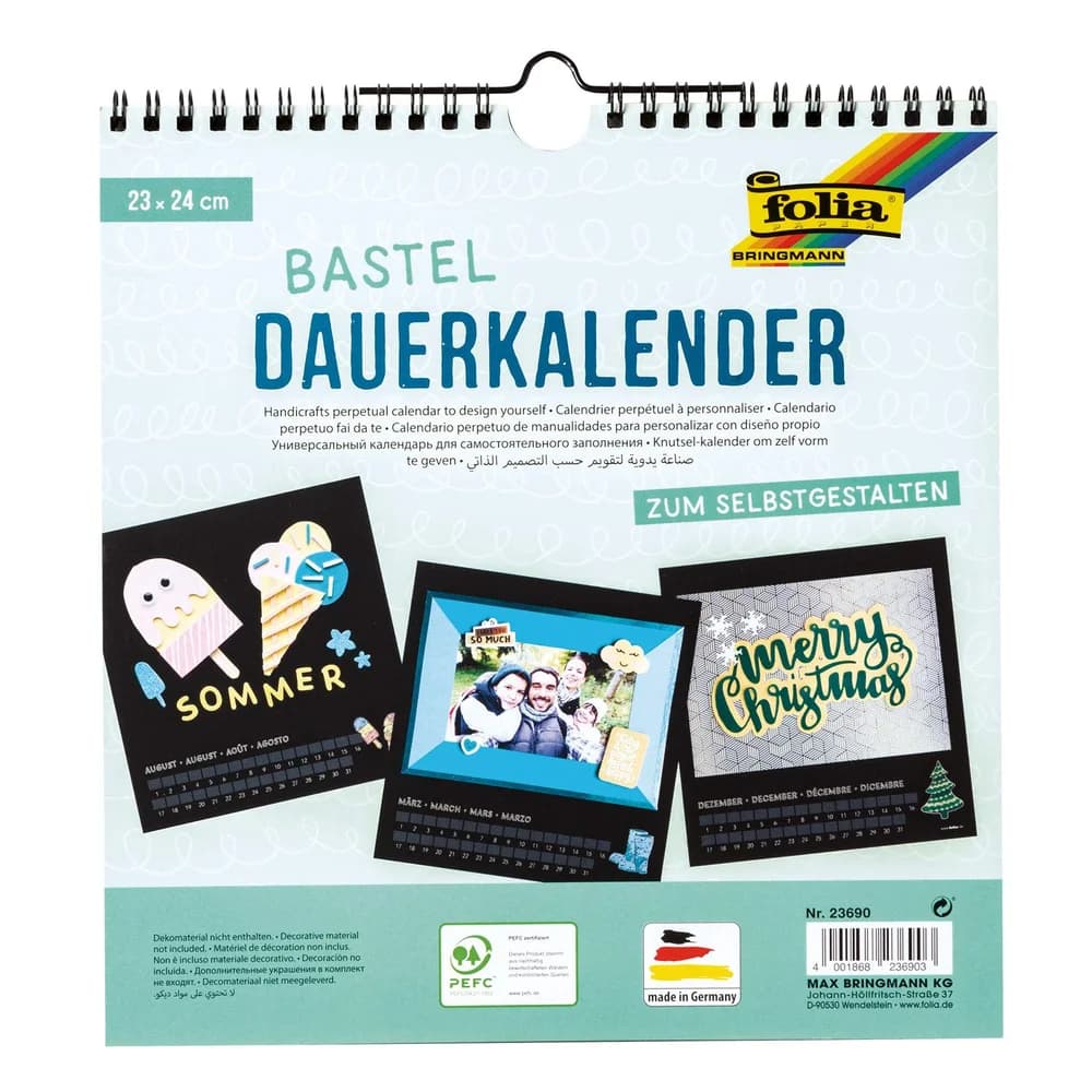 Folia Bastelfilz Bastel-Dauerkalender 23x24cm 13 Seiten schwarz/silber