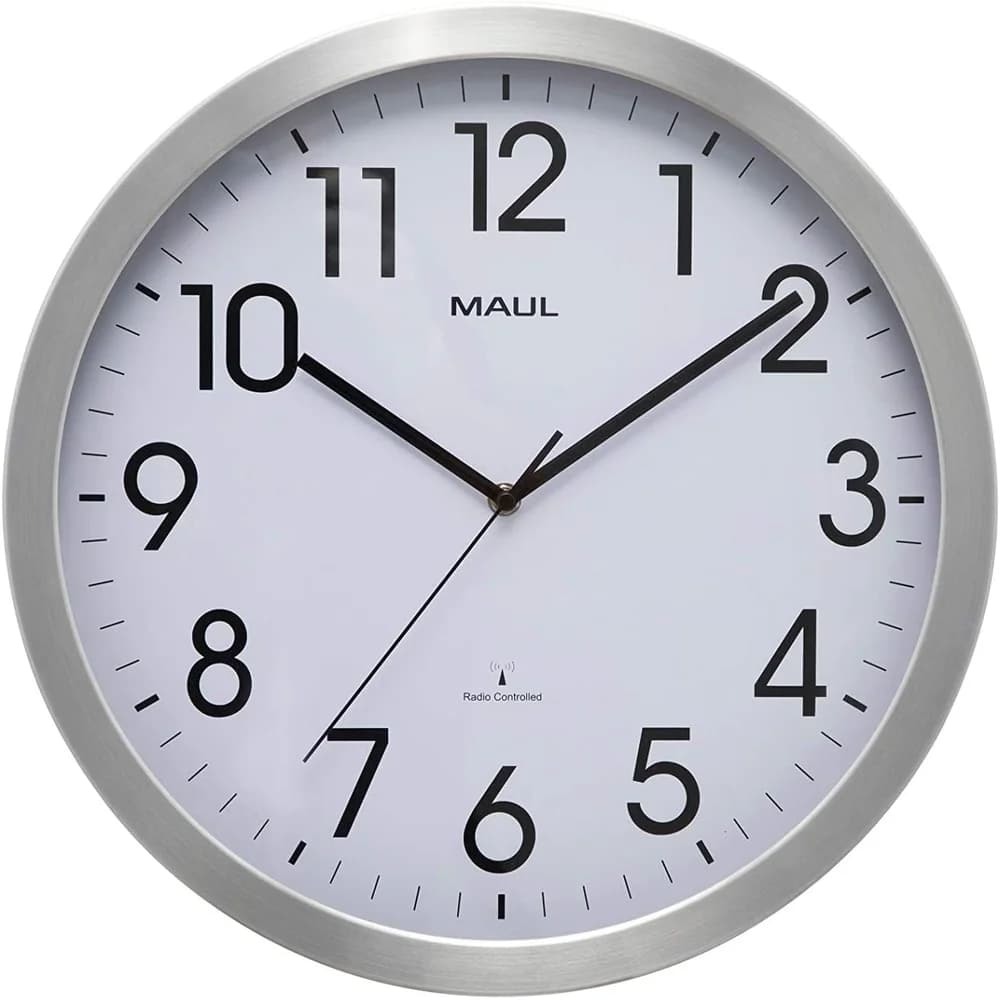 MAUL Uhr Wanduhr Maulmove 40cm Funkuhr aluminium