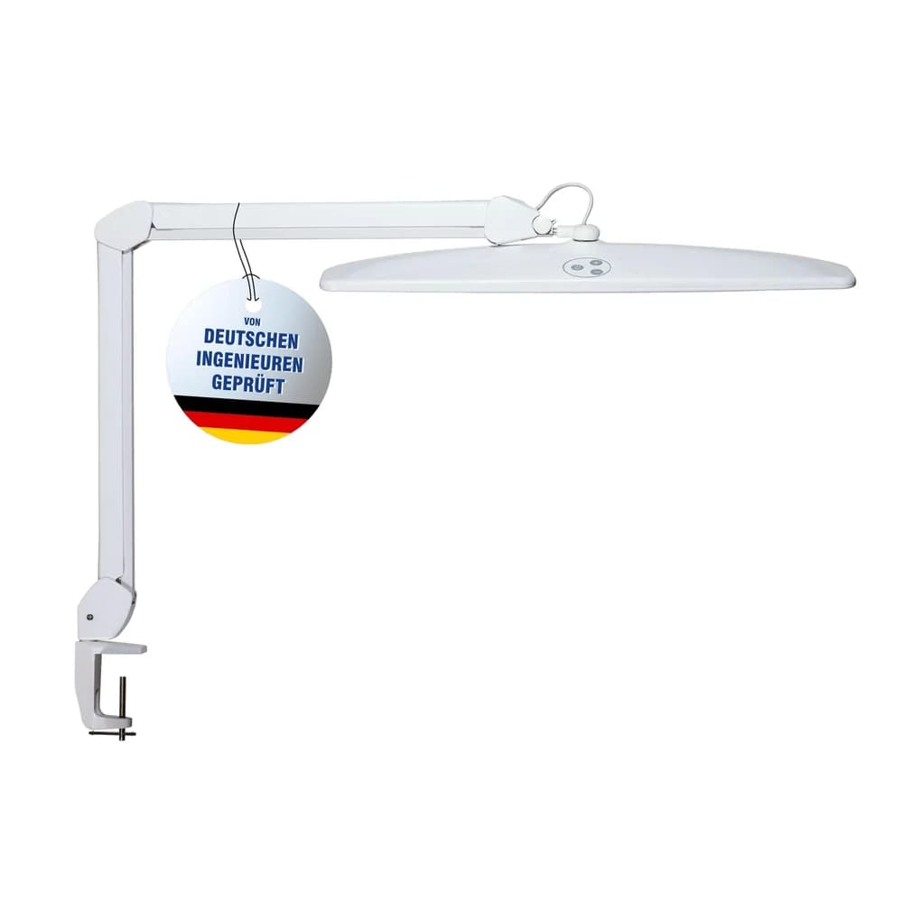 MAUL Tischleuchte MAULexplore LED 6.500 K dimmbar Klemmfuß weiß