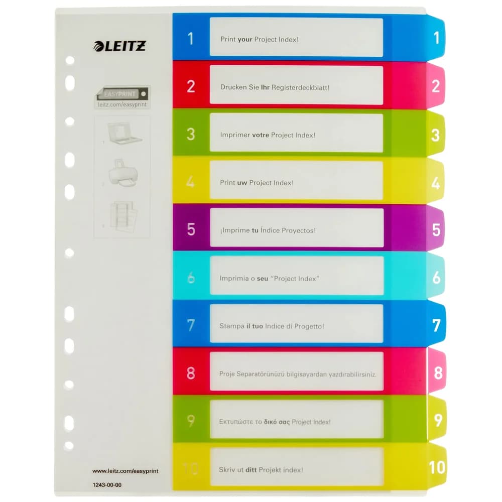 Leitz Register WOW 12430000 DIN A4 1-10 volle PP Höhe farbig