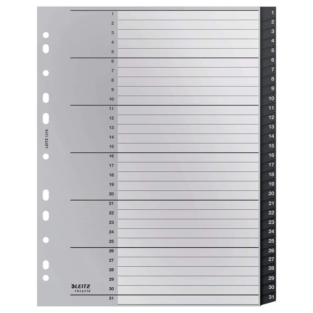 LEITZ 12180000 - Kunststoffregister, A4 (1-31), Recycle