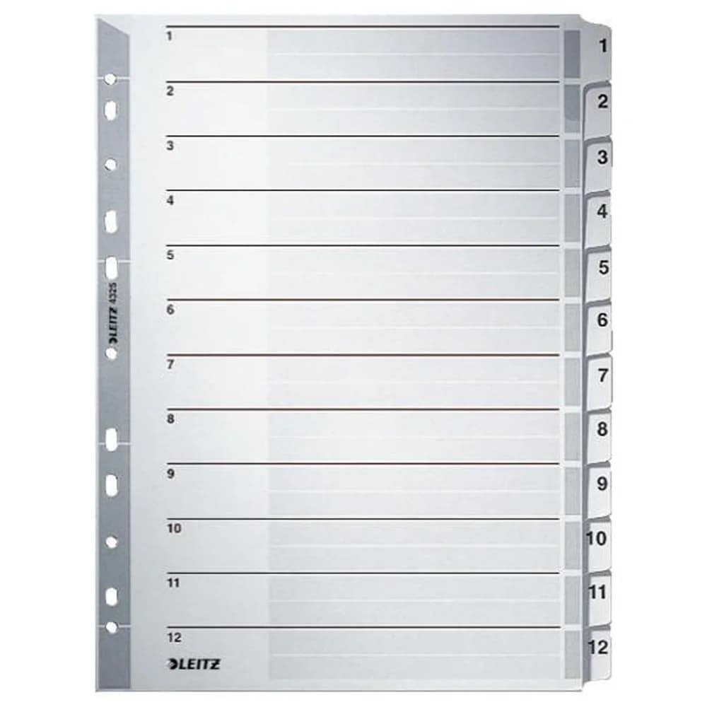 LEITZ Aktenordner Register A4 1-12 160g/qm Karton grau grau