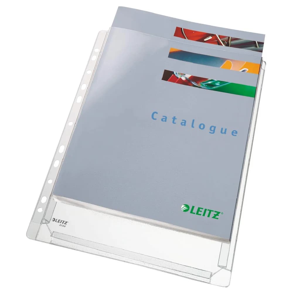 LEITZ Prospekthülle Maxi 4756, 5 Stück, genarbt, Format A4, Öffnung oben weiß