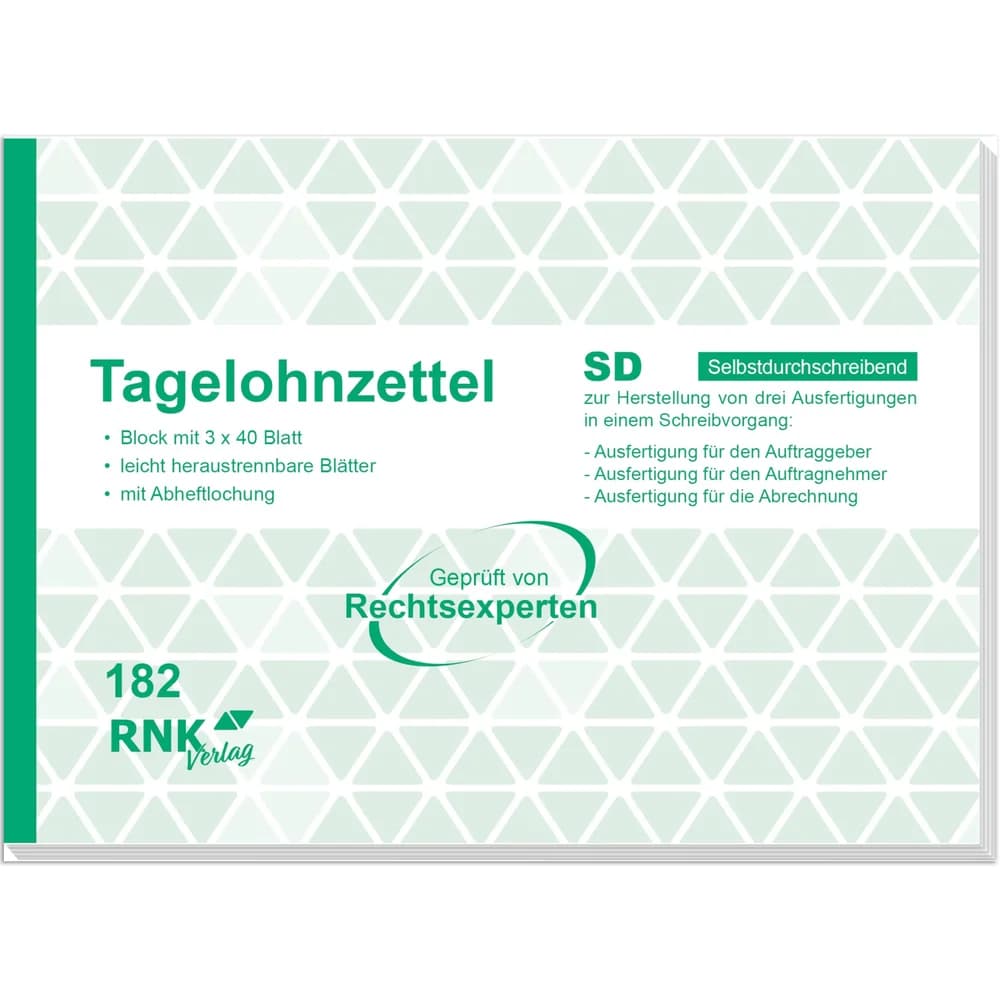 RNK Tagelohnzettelblock A5 quer 3x40 Blatt selbstdurchschreibend