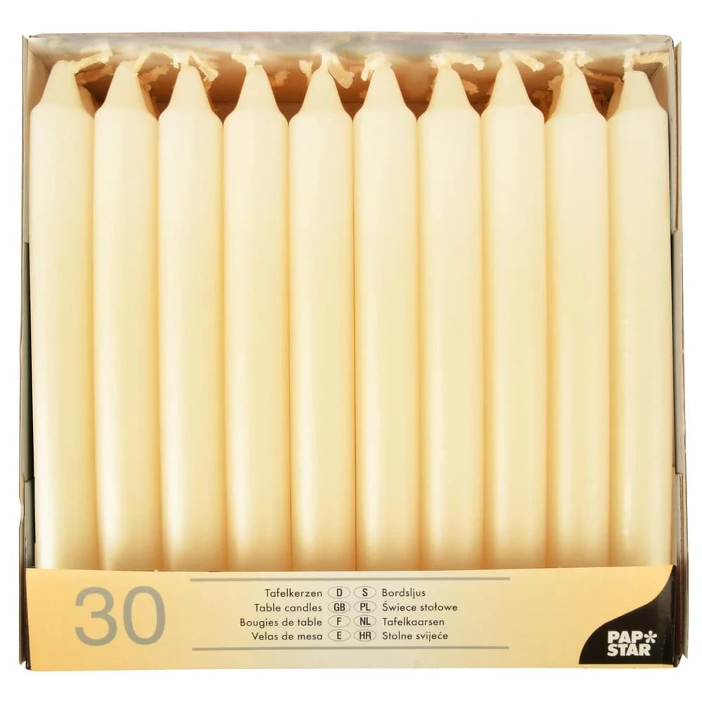 Papstar Tafelkerzen creme 13706 , 1 Packung = 30 Stück