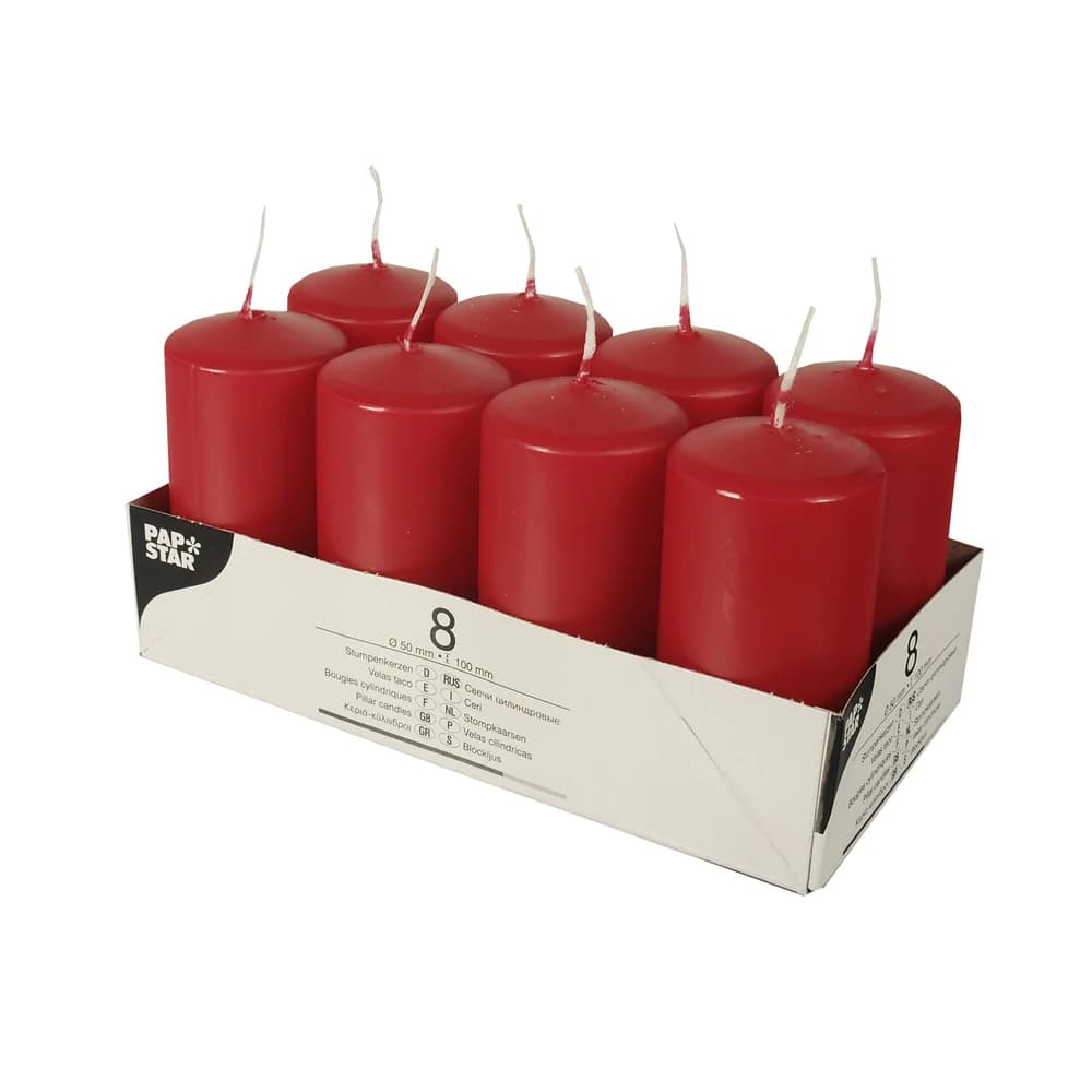 Papstar Stumpenkerzen rot 17987 , 1 Packung = 8 Stück