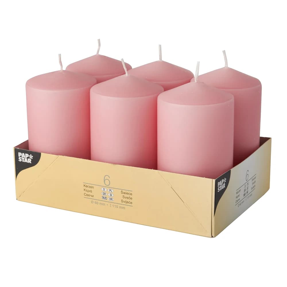 PAPSTAR GmbH Stumpenkerze 6 Stumpenkerzen 6x11,5cm - altrosa rosa