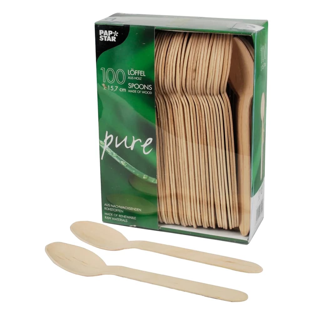 PAPSTAR 100 Löffel, Holz "pure" 15,7 cm