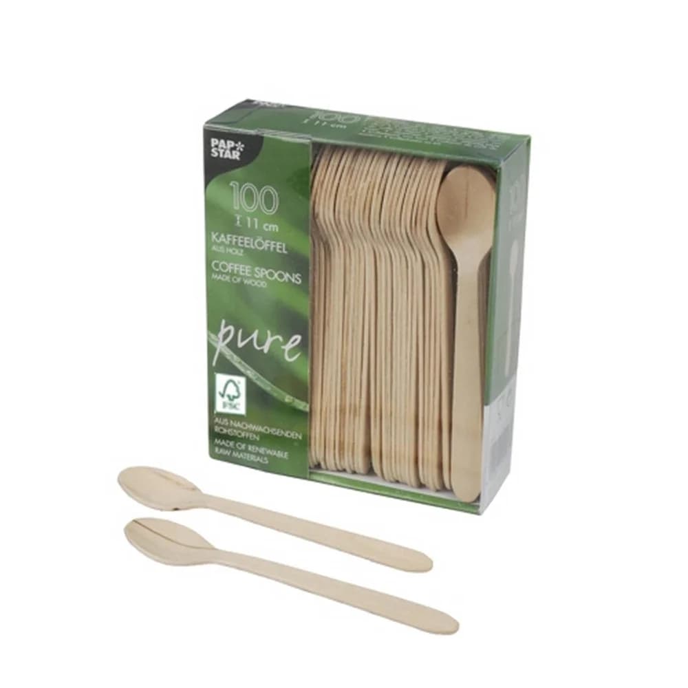 PAPSTAR 100 Kaffeelöffel, Holz "pure" 11 cm