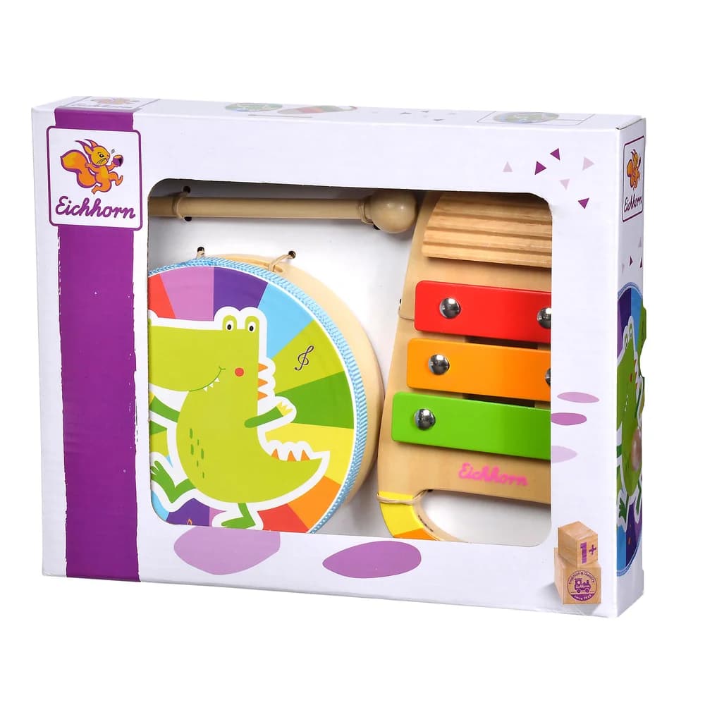 Eichhorn Spielzeug-Musikinstrument Spielzeug Musik Set Handtrommel und Xylophon mit Ratsche 100003490