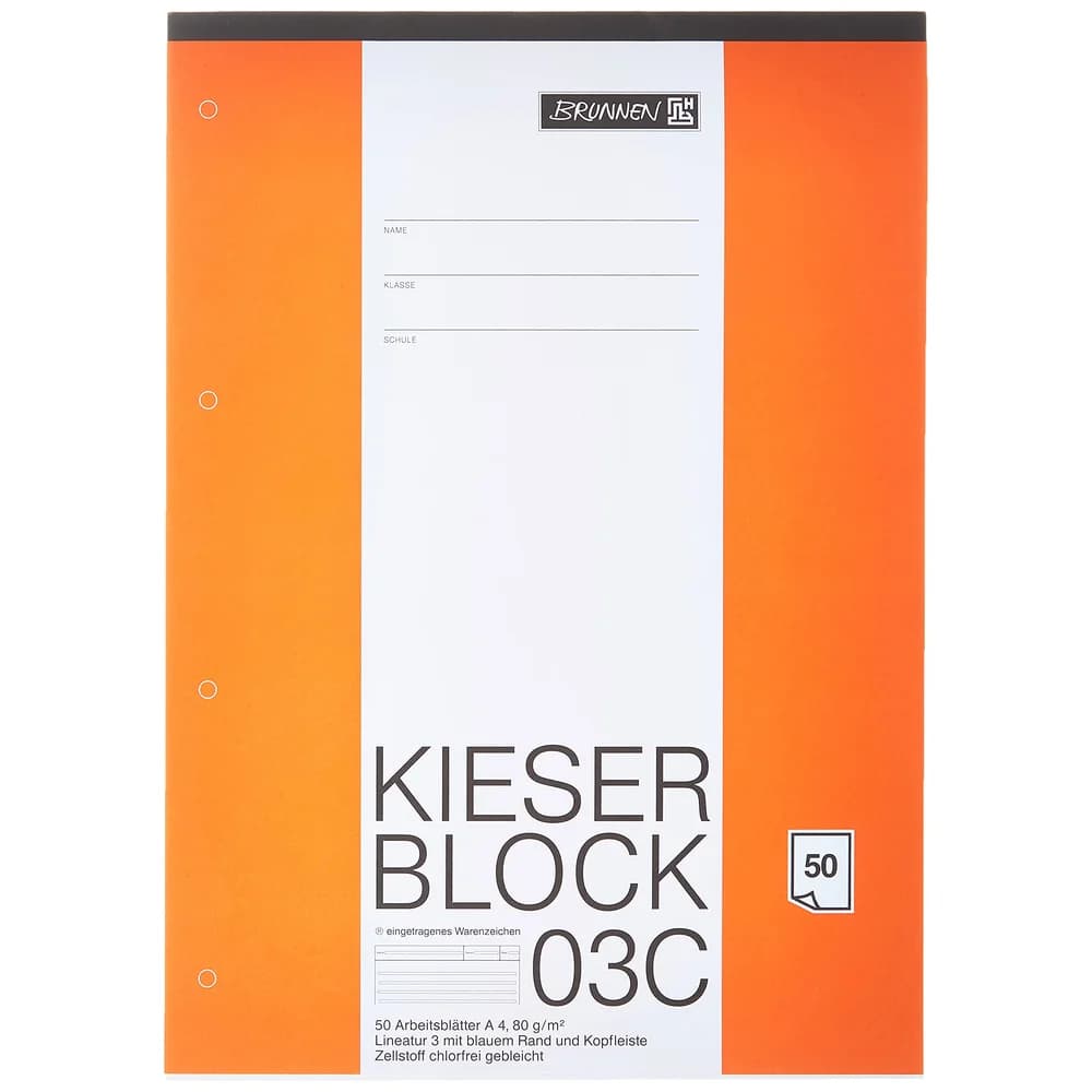 BRUNNEN Block A4 Kieserblock Lineatur 3 50 Blatt 1042923