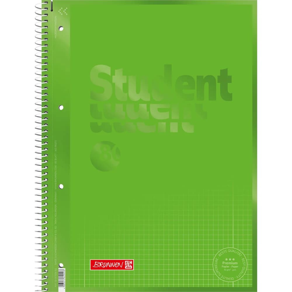 BRUNNEN Notizblock Collegeblock Student Premium Colour Code A4 kariert mit Randlinie inne