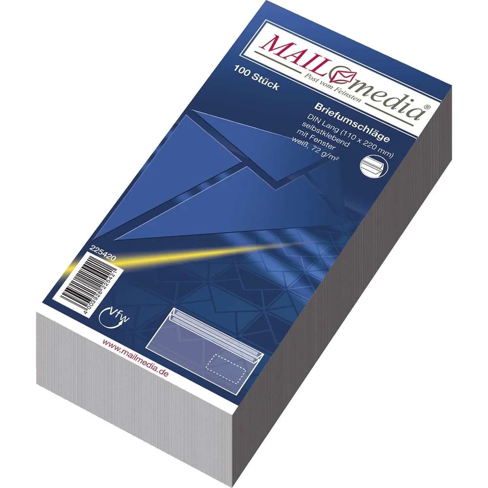 mayer-network Briefumschläge DIN lang (220x110 mm), mit Fenster, selbstklebend, 72 g/qm, 100 Stück