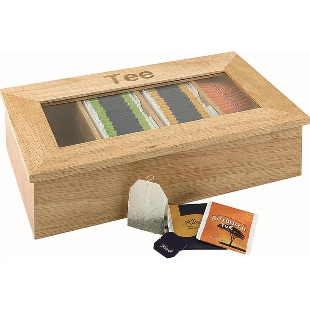 APS Teebox mit 4 Kammern natur beige, 33.5x9x20 cm