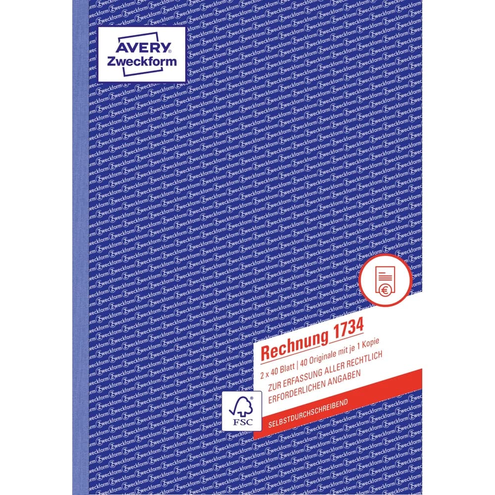 Avery Zweckform Formularbuch Rechnung A4 selbstdurchschreibend 2x40 Blatt