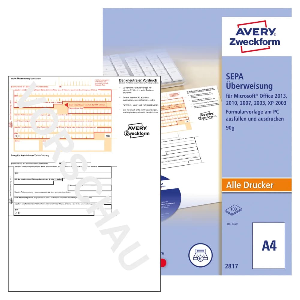 AVERY Zweckform Bankformulare SEPA-Überweisung/Zahlschein DIN A4 200 Seiten