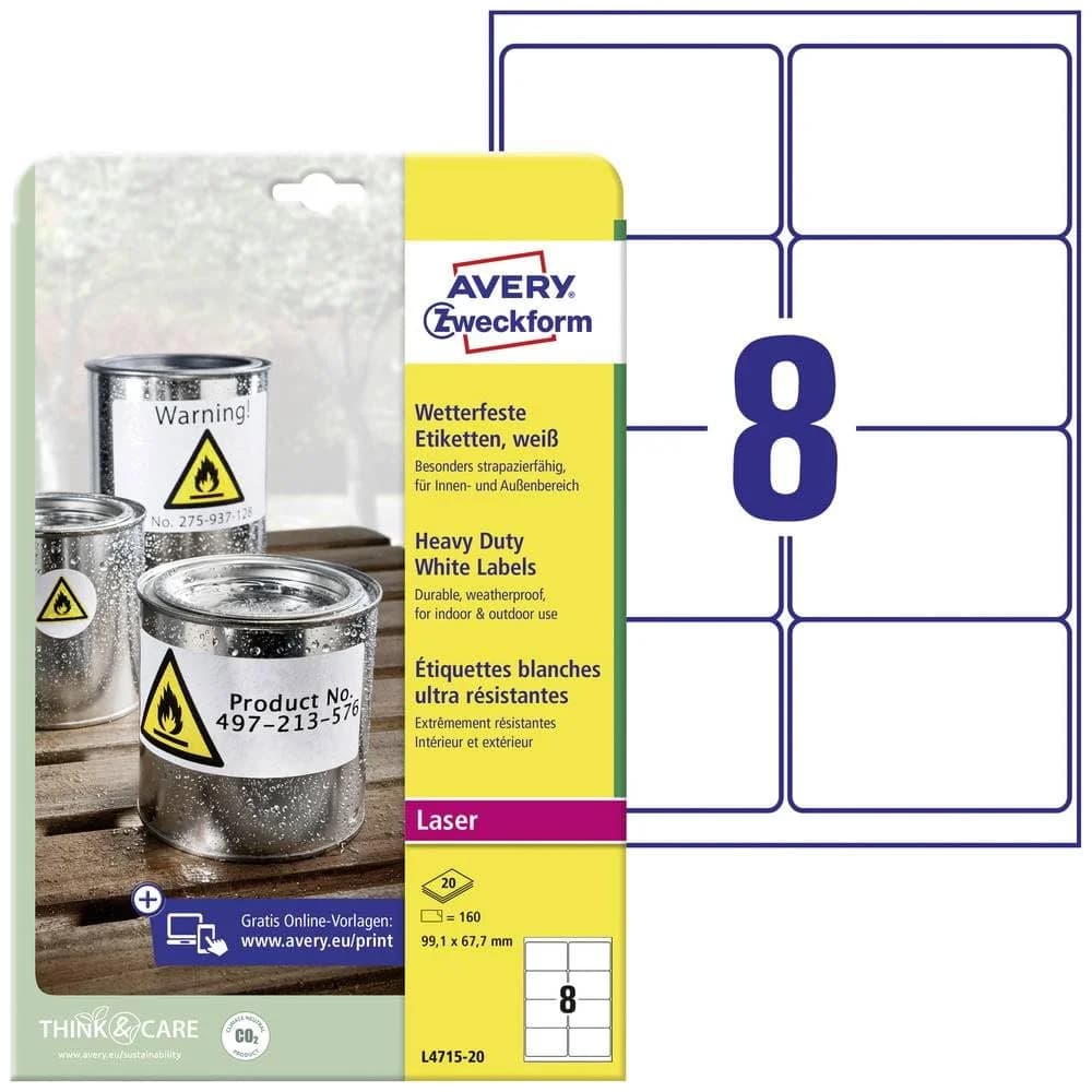 Avery Zweckform Wetterfeste Folien-Etiketten 99,1 x 67,7 mm »L4715-20«
