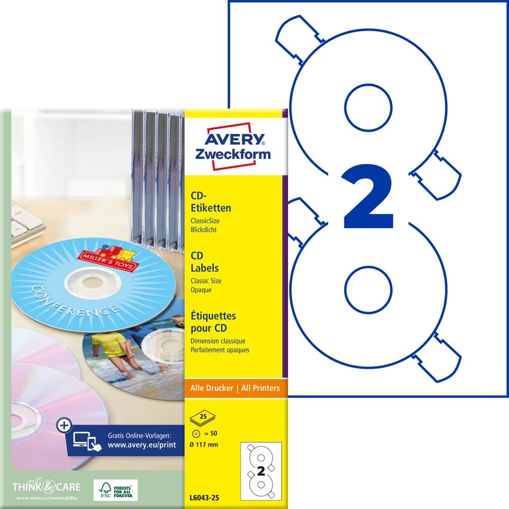 AVERY Zweckform CD-Etiketten L6043-25 Ø 117mm