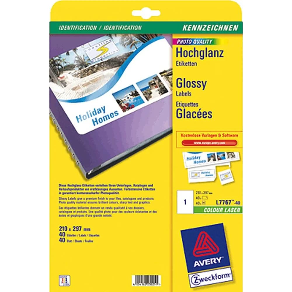 AVERY Zweckform Hochglanz-Foto-Etiketten, 210 x 297 mm, weiá