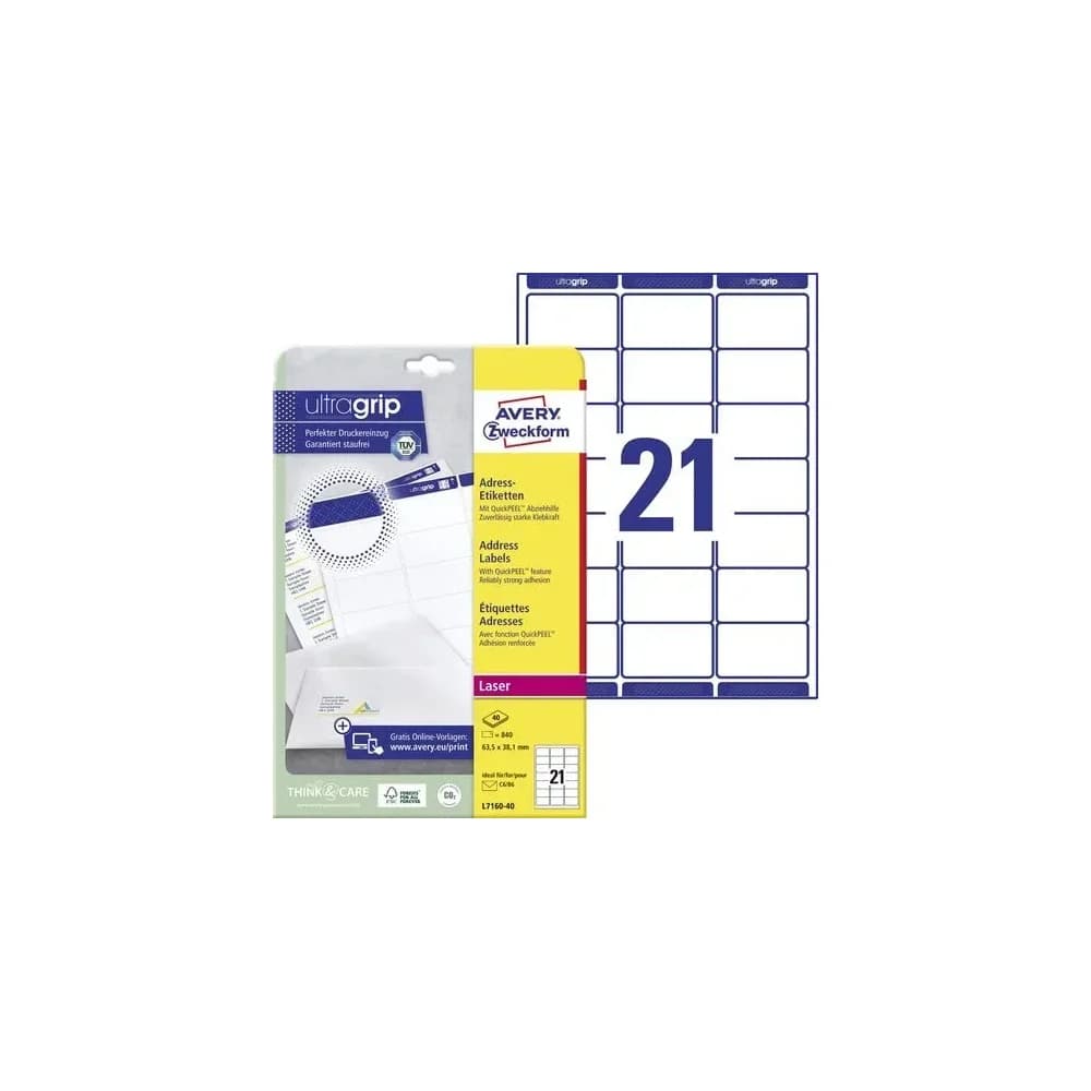Avery Zweckform 840er-Pack Adress-Etiketten mit ultragrip »L7160-40« weiß