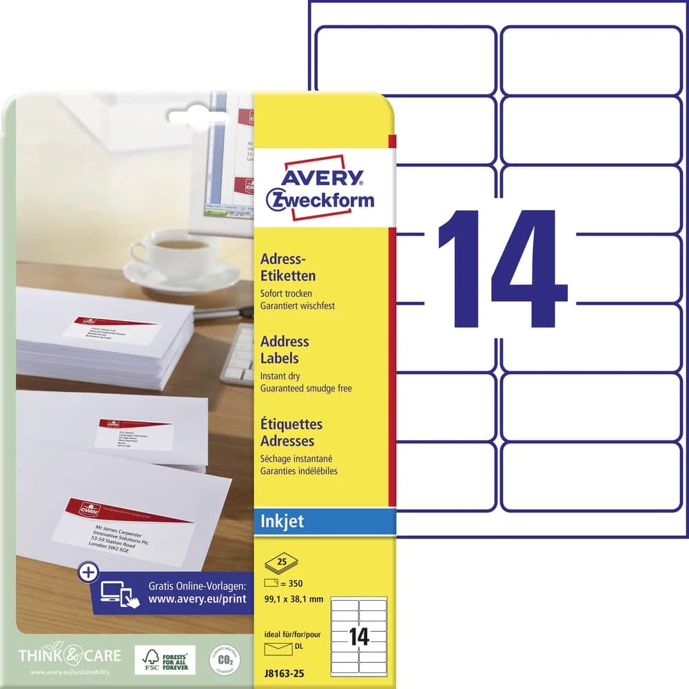 Avery Zweckform 350er-Pack Adressaufkleber »J8163-25« weiß