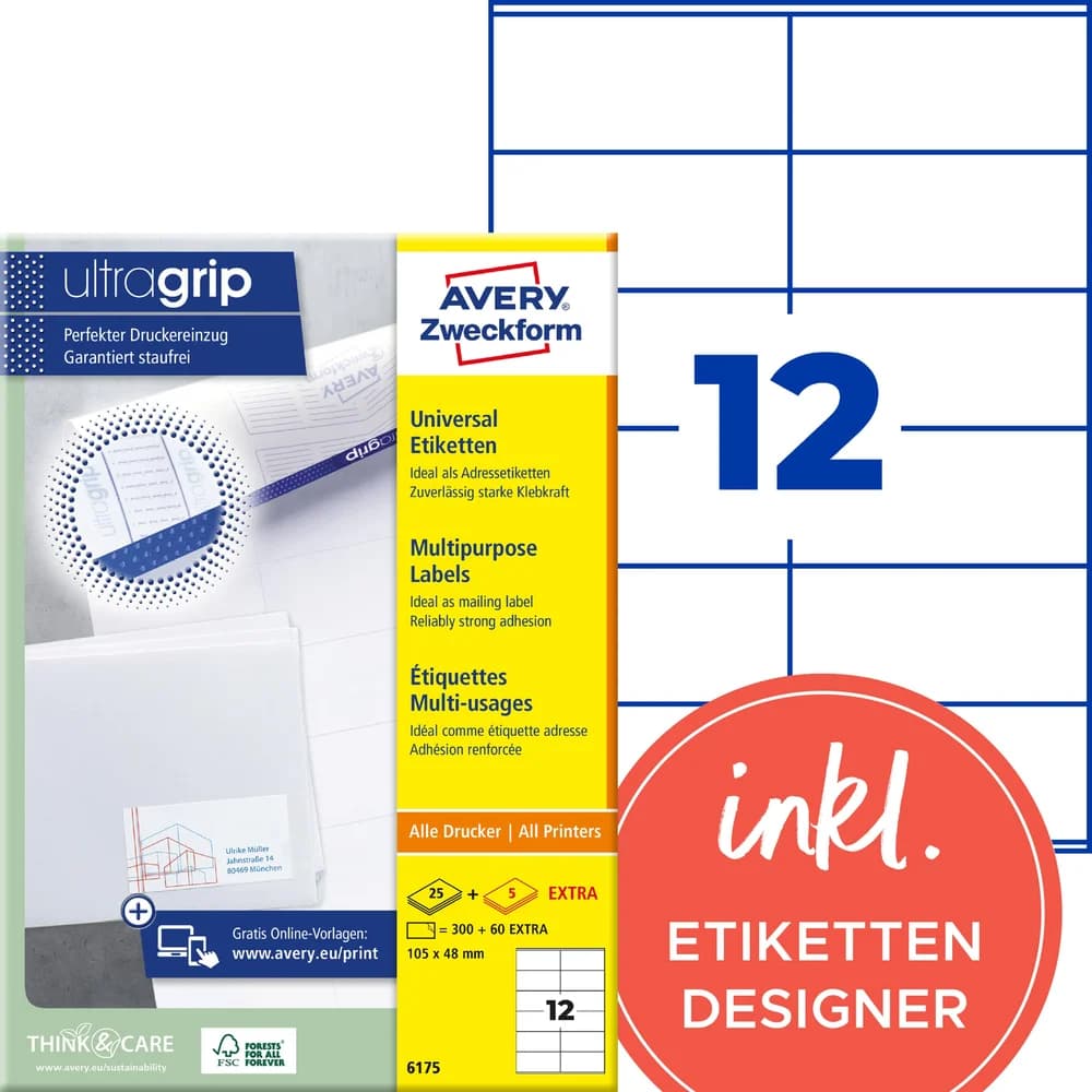 AVERY Zweckform Etiketten 6175 weiß 105,0 x 48,0 mm
