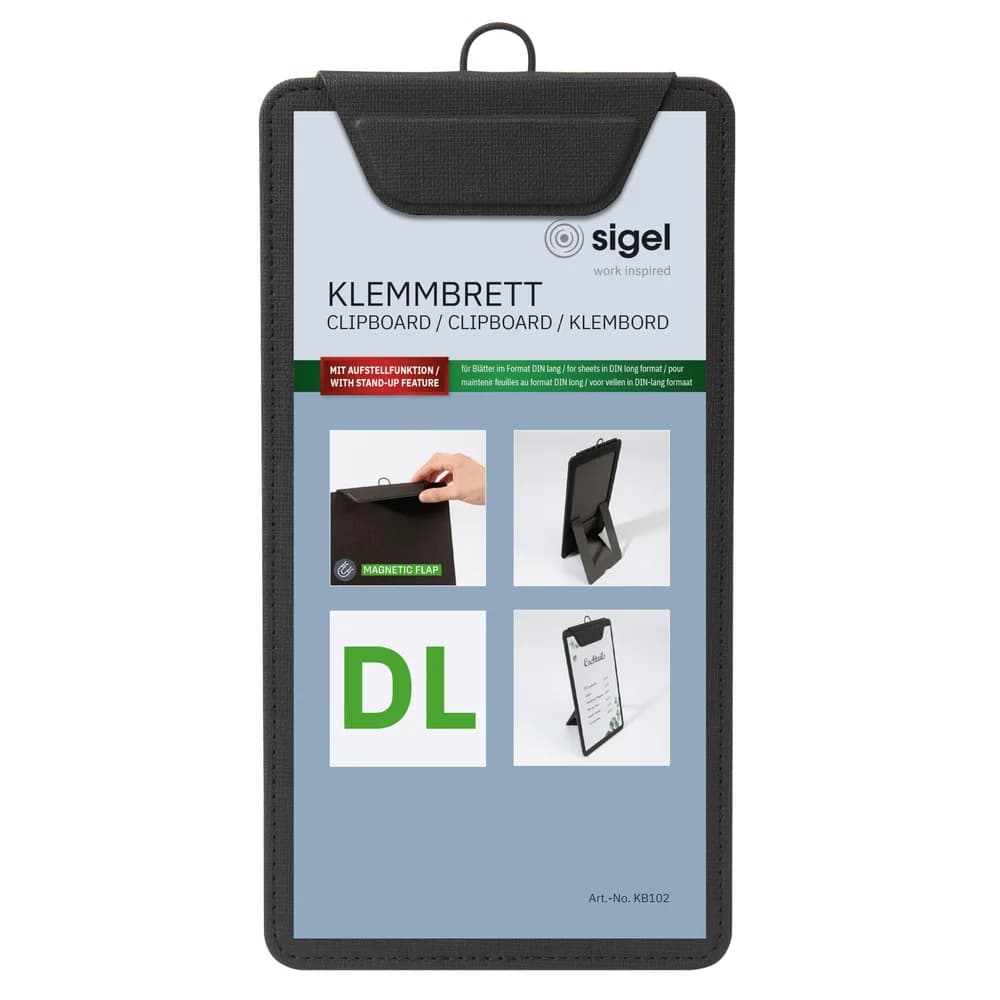 Sigel Speisekarten-Klemmbrett DIN lang mit Leinenstruktur schwarz, 13x24.5 cm