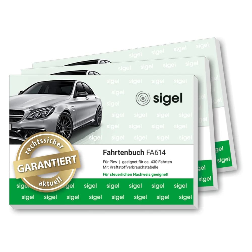 Sigel Fahrtenbuch T1179 DIN A6 für PKW 40 Seiten 3 Stück