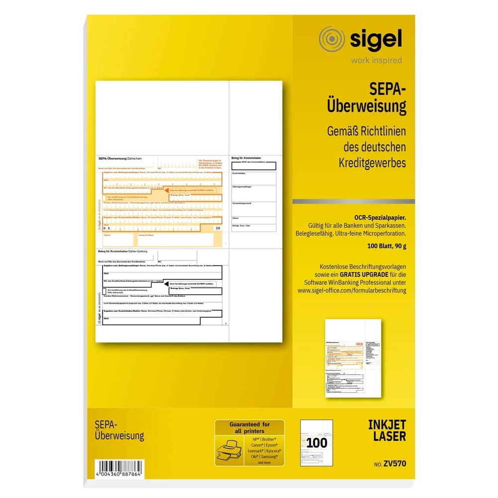 sigel SEPA-Überweisung/Zahlschein Bankformulare ZV570 - 100 Stück