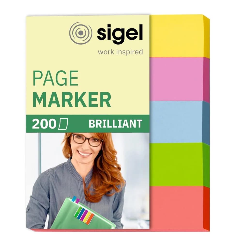 SIGEL HN625 Page Marker Brillant - 50 x 12 mm, sortiert, 5x 20 Streifen