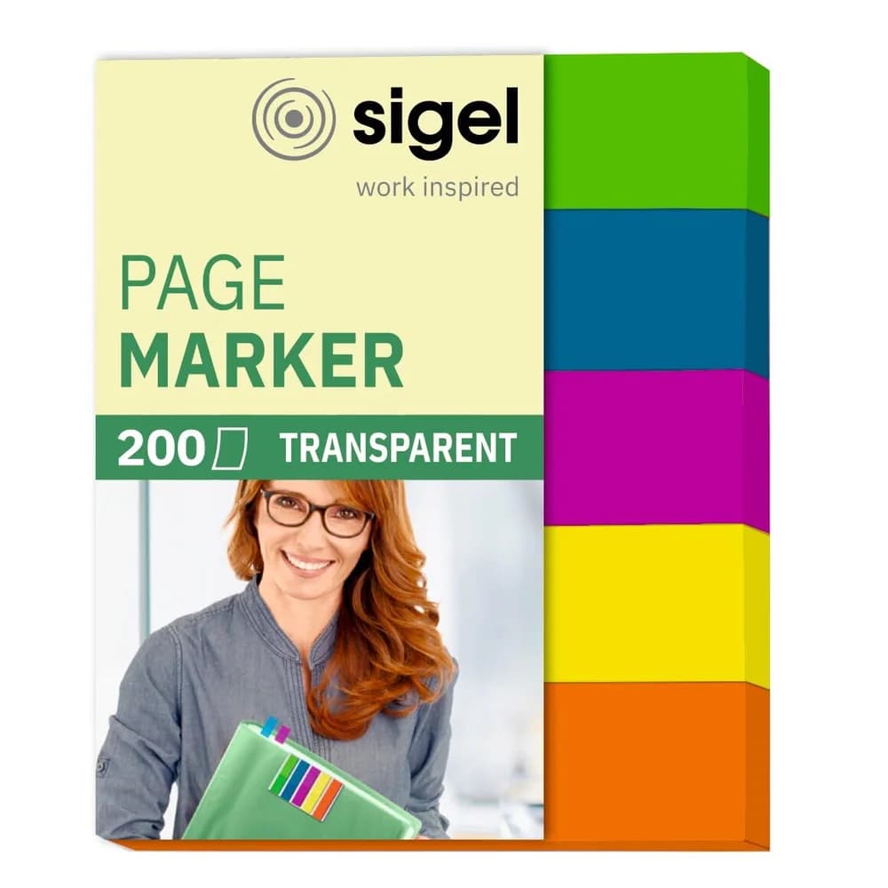 SIGEL HN615 Page Marker Folie - 50 x 12 mm, sortiert, 5x 20 Streifen